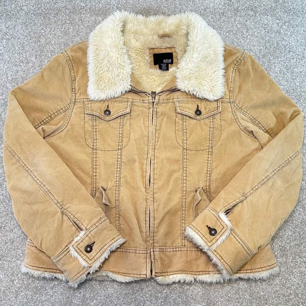 Y2k ANA A New Approach Womens Tan Corduroy boho Sherpa Lined Trucker Jacket XL